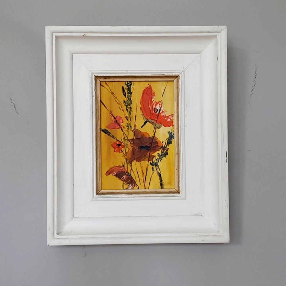 Hand painted flowers with white wooden frame